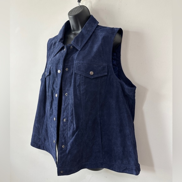 NWOT Navy Blue Genuine Soft Leather Vest With Pockets Size 2X - Picture 9 of 10